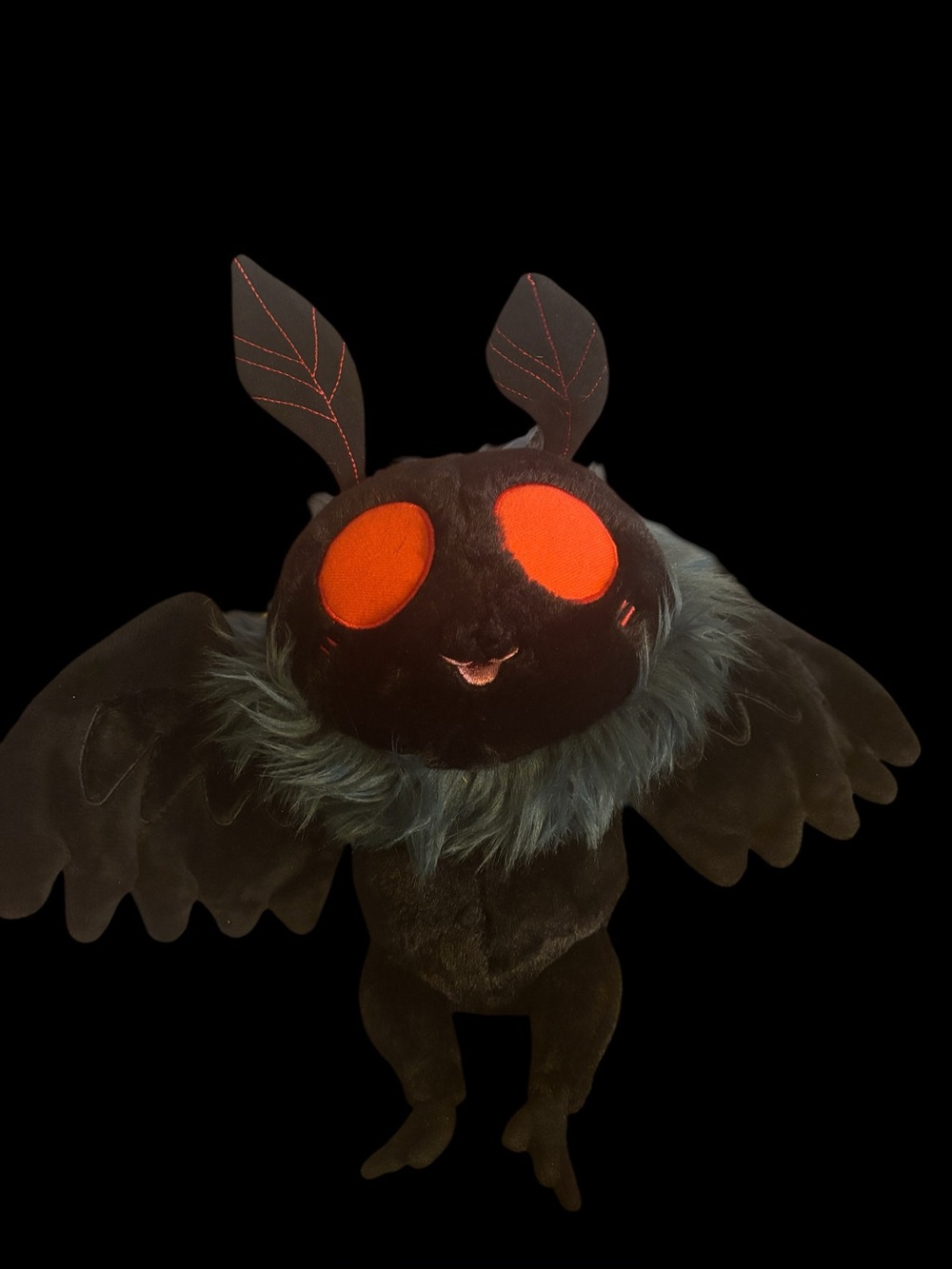 Black Moth Plush with Bright Orange Eyes From Hazy Dell Plush